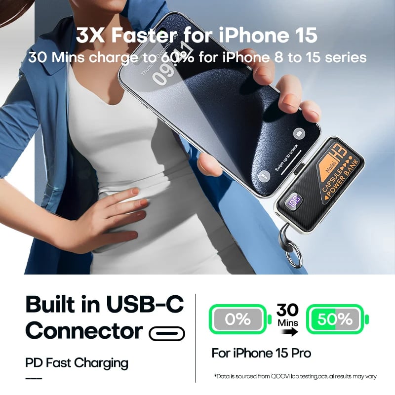 MSL 5000mAh Mini Power Bank - Built-in Cable, 20W Fast Charging, Ultra-Compact Charger