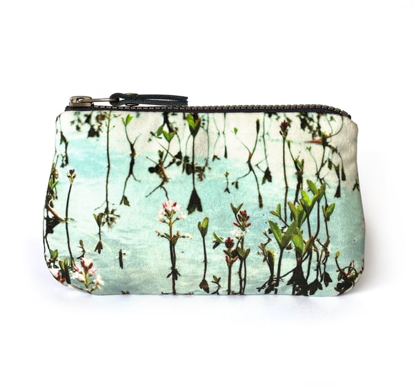 Image of Loch leaf flower, velvet zipper pouch