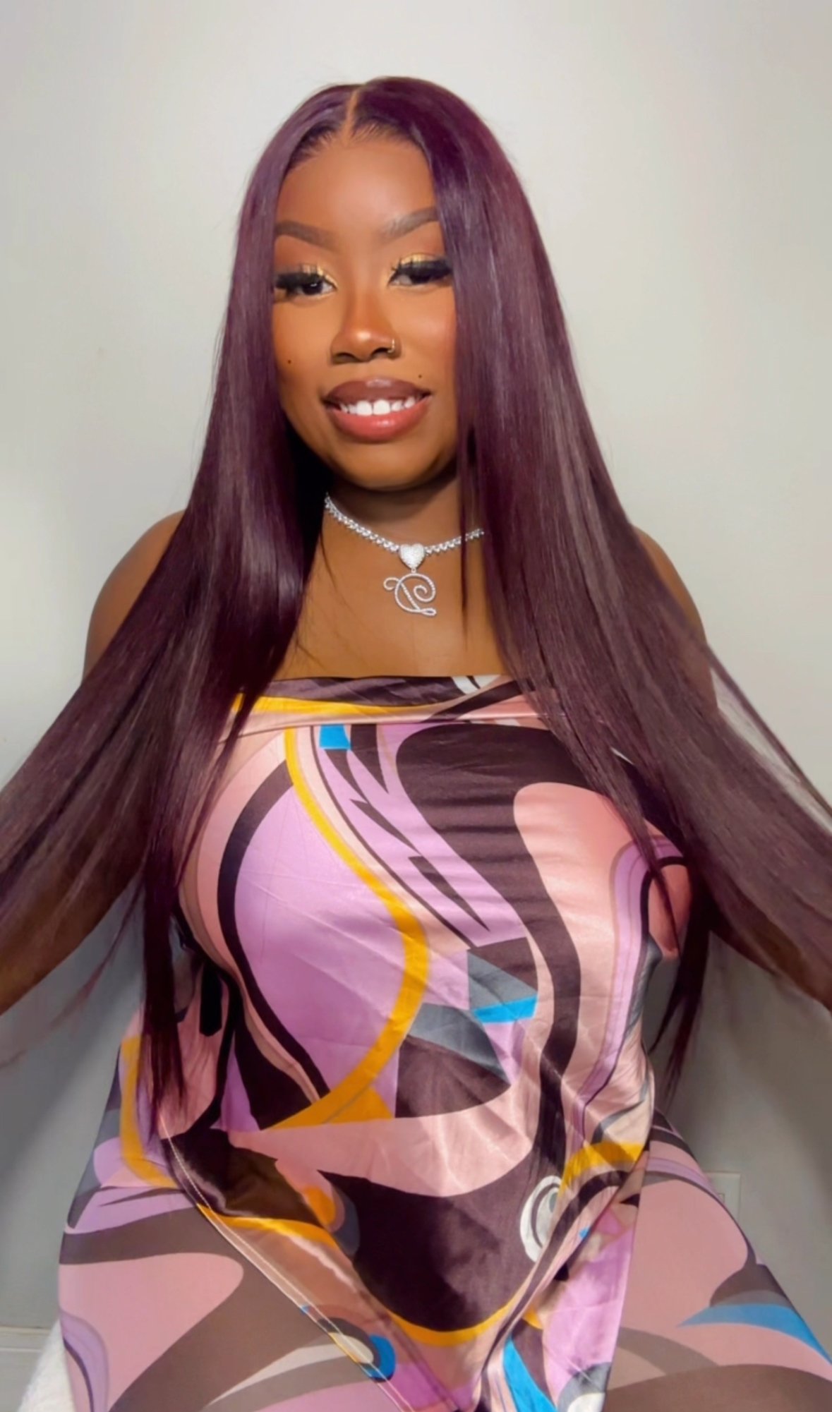Image of Straight 7x5 Plum Lace Closure Wig in 22”