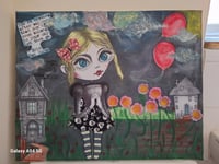 Image 3 of Chasing Balloons motivational art doll mixed media ooak canvas. Gothic, haunted art doll handmade.