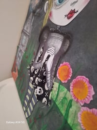 Image 6 of Chasing Balloons motivational art doll mixed media ooak canvas. Gothic, haunted art doll handmade.