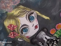 Image 11 of Chasing Balloons motivational art doll mixed media ooak canvas. Gothic, haunted art doll handmade.
