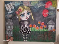 Image 1 of Chasing Balloons motivational art doll mixed media ooak canvas. Gothic, haunted art doll handmade.