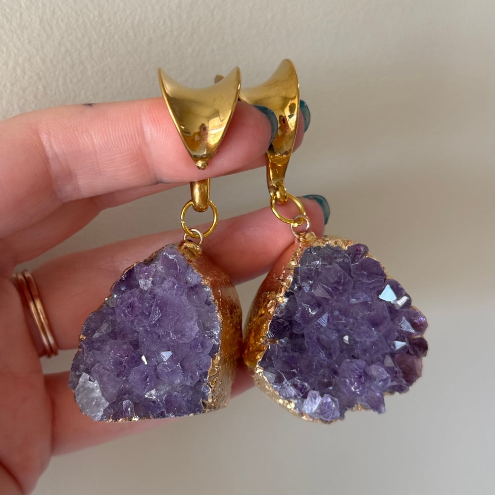 Image of 5/8 (16mm) Amethyst Druzy Hook Dangles 