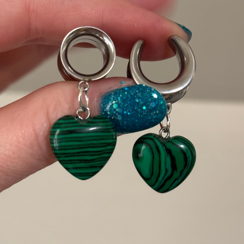 Image of Malachite Heart Dangles (sizes 2g-2")