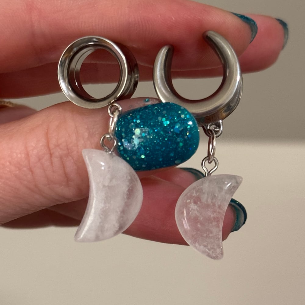 Image of White Stone Moon Dangles (sizes 2g-2")