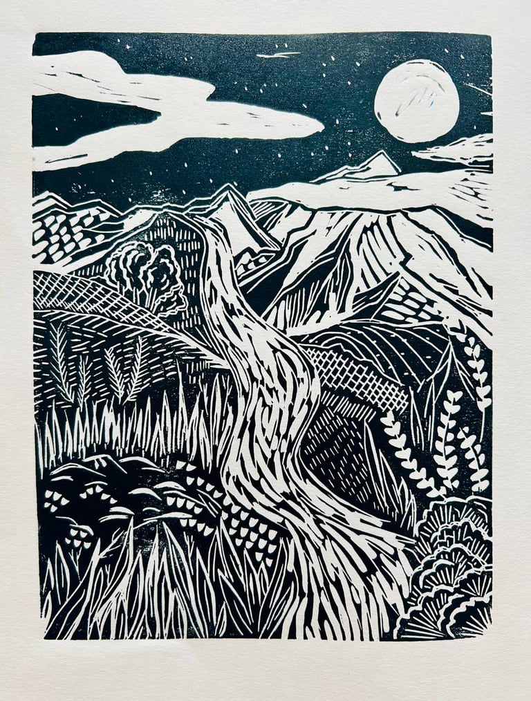 Moon River (Handmade relief print)