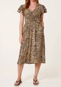 ANIMAL DOUBLE FRILL SLEEVE MIDI 