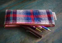 Image 4 of Tartan Fabric Slim Pencil Case Zipper Pen Pouch Zipper Glasses Case