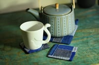 Image 3 of Indigo Patchwork Fabric Coaster and Pot Holder Set