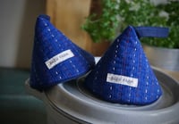 Image 1 of Pair of Handwoven Fabric Cone-shaped Pot Holders Cast Iron Handle Caps