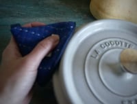 Image 2 of Pair of Handwoven Fabric Cone-shaped Pot Holders Cast Iron Handle Caps