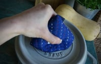 Image 3 of Pair of Handwoven Fabric Cone-shaped Pot Holders Cast Iron Handle Caps