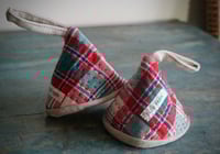 Image 1 of Pair of Bright Fabric Cone-shaped Pot Holders Kitchen Accessories Cast Iron Caps