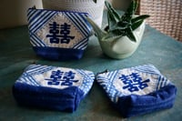 Image 1 of Hand-printed Double Happiness Fabric Mini Wallet Card and Coin Purse