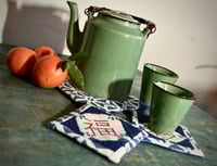 Image 5 of Hand-printed Good Fortune Fabric Coasters Pair of 2 Handmade Coasters