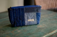 Image 1 of Blue Tone Patchwork Fabric Makeup Bag, Cosmetic Bag, Zipper Pouch