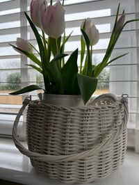Image 2 of Round White Basket with Handle