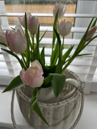 Image 3 of Round White Basket with Handle