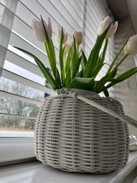 Image 4 of Round White Basket with Handle