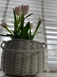 Image 1 of Round White Basket with Handle
