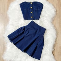 Image 1 of Denim Tube Top Top Two-piece Set High Waist A- Line Skirt