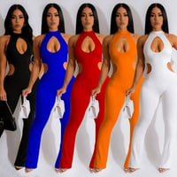 Image 1 of Women's Solid Color Sexy Halter Hollow-out Jumpsuit