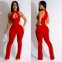 Image 2 of Women's Solid Color Sexy Halter Hollow-out Jumpsuit