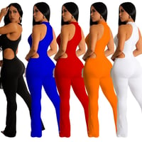 Image 3 of Women's Solid Color Sexy Halter Hollow-out Jumpsuit