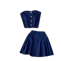 Image 4 of Denim Tube Top Top Two-piece Set High Waist A- Line Skirt