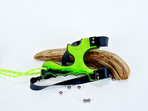 Image of Handmade Wooden Slingshot, Green Hornet Spectraply, The Mance, Wood Catapult, Right hand pull