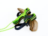 Image 2 of Handmade Wooden Slingshot, Green Hornet Spectraply, The Mance, Wood Catapult, Right hand pull