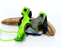 Image 3 of Handmade Wooden Slingshot, Green Hornet Spectraply, The Mance, Wood Catapult, Right hand pull