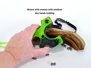 Image of Handmade Wooden Slingshot, Green Hornet Spectraply, The Mance, Wood Catapult, Right hand pull