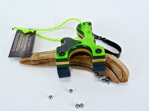 Image of Handmade Wooden Slingshot, Green Hornet Spectraply, The Mance, Wood Catapult, Right hand pull
