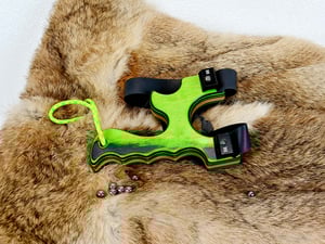 Image of Handmade Wooden Slingshot, Green Hornet Spectraply, The Mance, Wood Catapult, Right hand pull