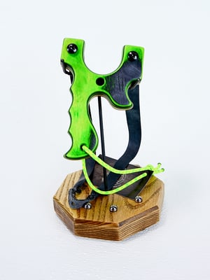 Image of Handmade Wooden Slingshot, Green Hornet Spectraply, The Mance, Wood Catapult, Right hand pull
