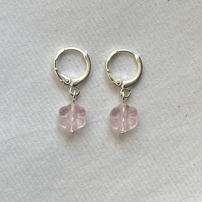 chihiro's pink flower huggie hoop earrings