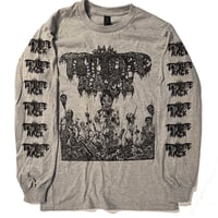 Image 1 of Torture Rack " Pit of Limbs " Longsleeve Athletic Gray T-shirt with Sleeve prints
