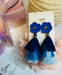 Image 1 of Flower Tiered Tassel Earrings 