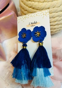 Image 3 of Flower Tiered Tassel Earrings 