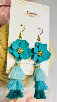 Image 4 of Turquoise Flower Tassel Earrings 