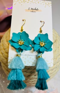 Image 2 of Turquoise Flower Tassel Earrings 
