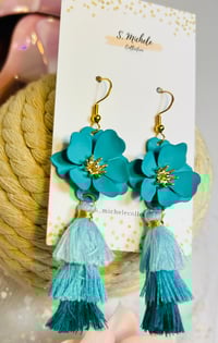 Image 5 of Turquoise Flower Tassel Earrings 