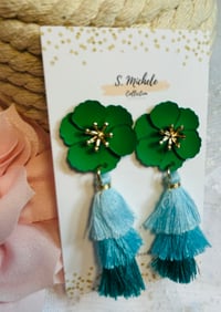 Image 2 of Emerald Flower Tassel Earrings 
