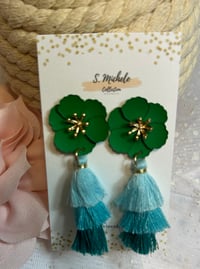 Image 3 of Emerald Flower Tassel Earrings 