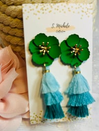 Image 5 of Emerald Flower Tassel Earrings 