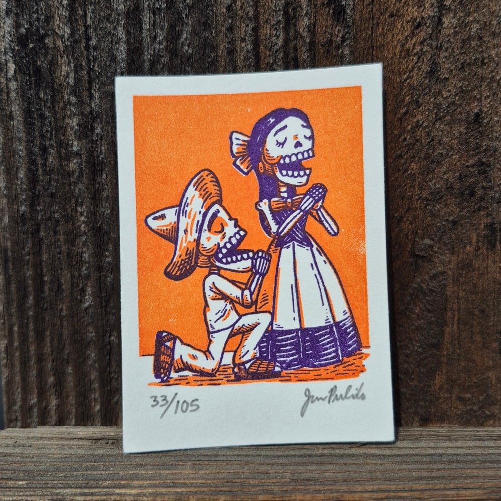 Enamorados Limited Edition Gocco Screenprint ACEO