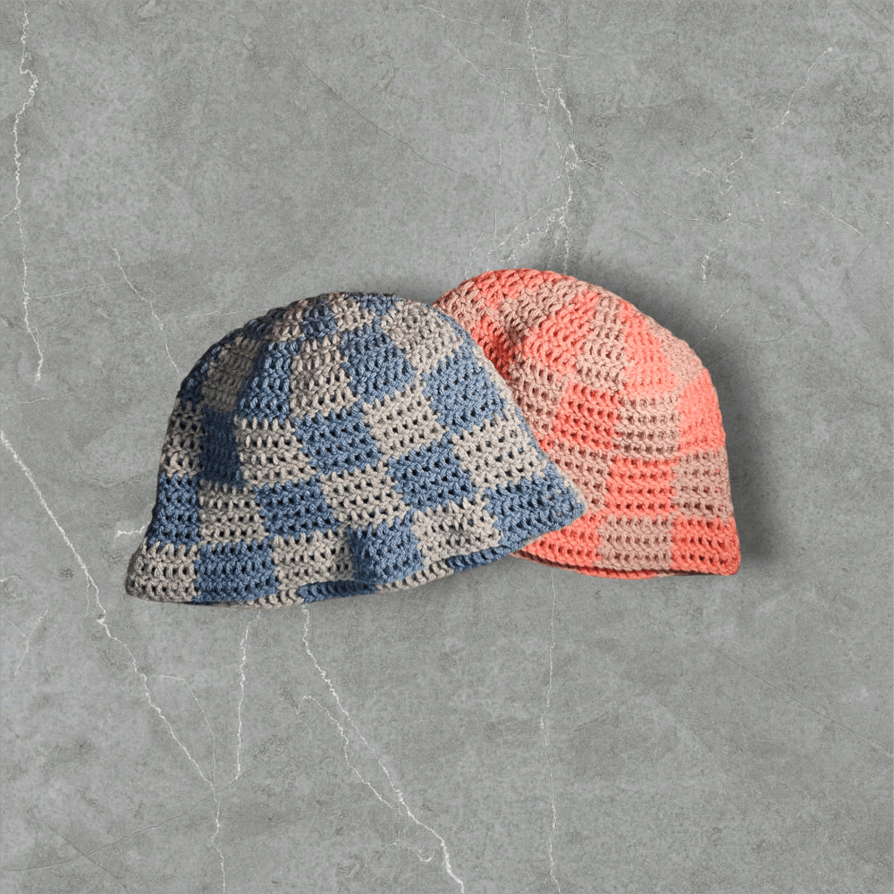 Image of Crocheted Checkered Bucket Hat