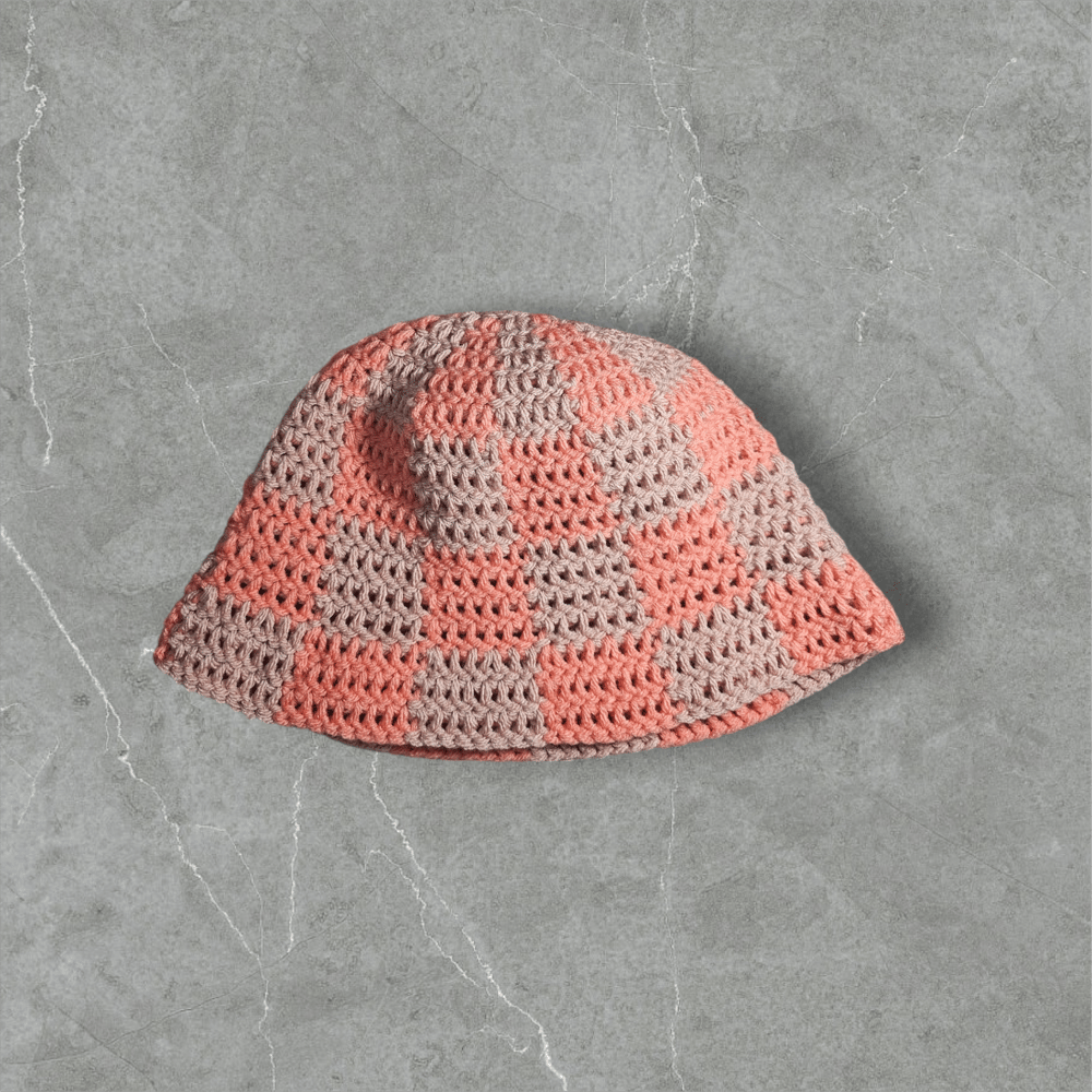 Image of Crocheted Checkered Bucket Hat